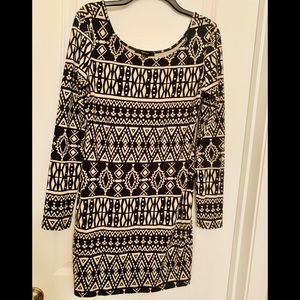 Cream & Black Aztec Design BodyCon Dress